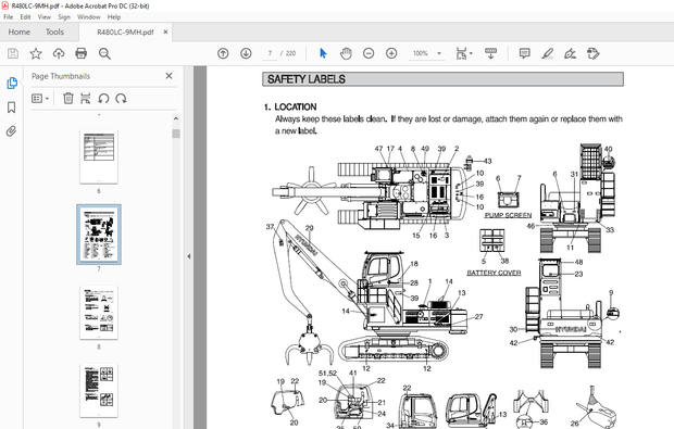Hyundai R480LC-9MH Hydraulic Excavator Operator&#x27;s Manual 2023 - PDF