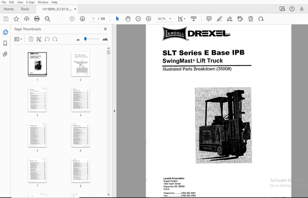 Drexel SLT Series E Base IPB SwingMast Lift Truck Parts Manual 1419890 – PDF DOWNLOAD
