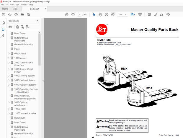 BT Prime-Mover HMXRMX Electric Low Lift Pallet Truck Master Quality Parts Manual