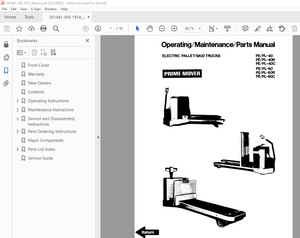 BT Prime-Mover PE/PL-40 PE/PL-40R PE/PL-40C PE/PL-60 PE/PL-60R PE/PL-60C Truck Parts Manual PDF