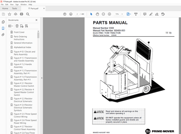 BT Prime-Mover Forklift ELECTRIC TOW TRACTOR PARTS MANUAL 9308 – PDF DOWNLOAD