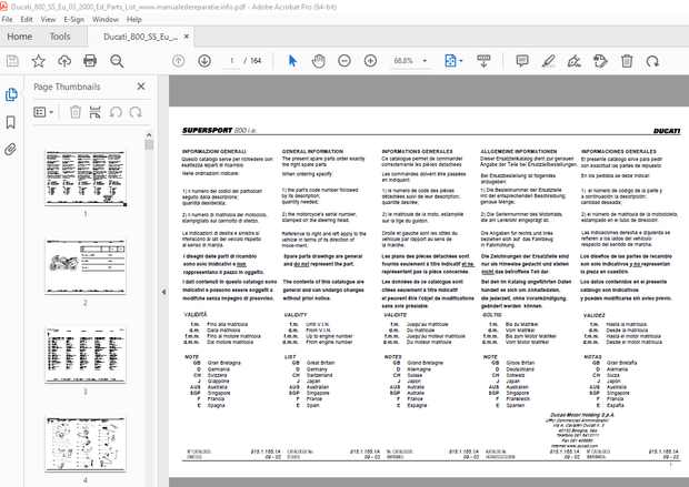 2000 Ducati Supersport 800 Parts Manual 915.1.165.1A - PDF DOWNLOAD 
