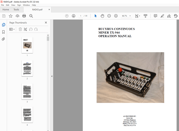 CAT BUCYRUS CONTINUOUS MINER TX-944 OPERATION MANUAL - PDF DOWNLOAD