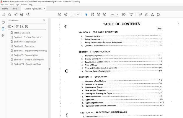 Kobelco SK400 III SK400LC III Excavator Operator’s Manual – PDF DOWNLOAD