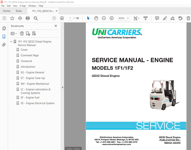 Unicarriers Forklift 1F1 1F2 QD32 Diesel Engine Service Manual - PDF DOWNLOAD