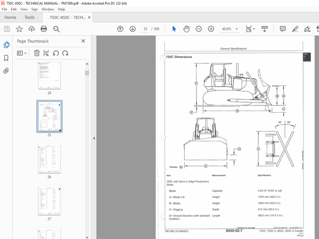 John Deere 750C, 750C Series 11, 850C, 850C Series II, Crawler Dozer Operation and Test Manual - PDF