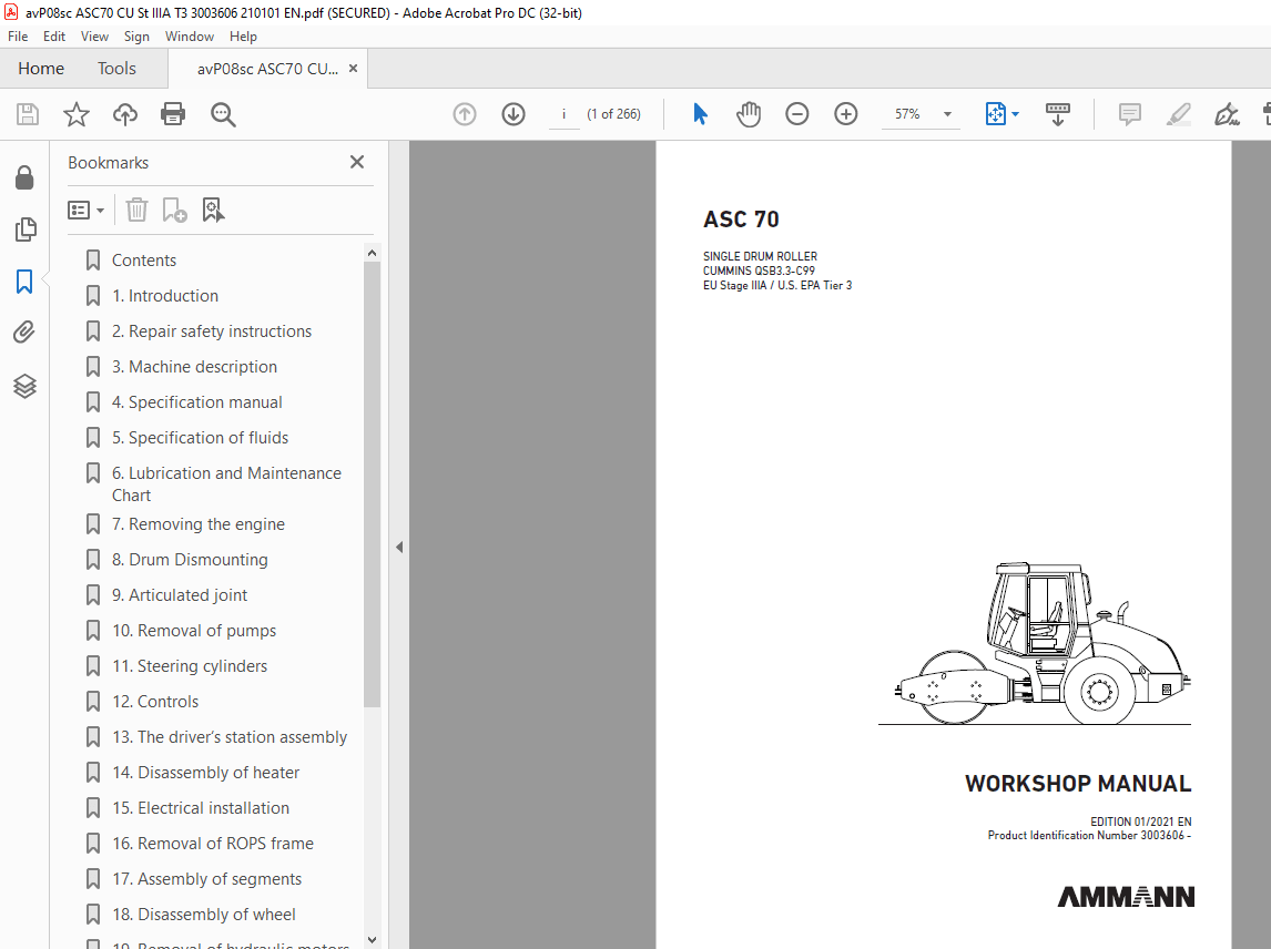 Ammann ASC 70 Single Drum Workshop Manual 3003606 - PDF