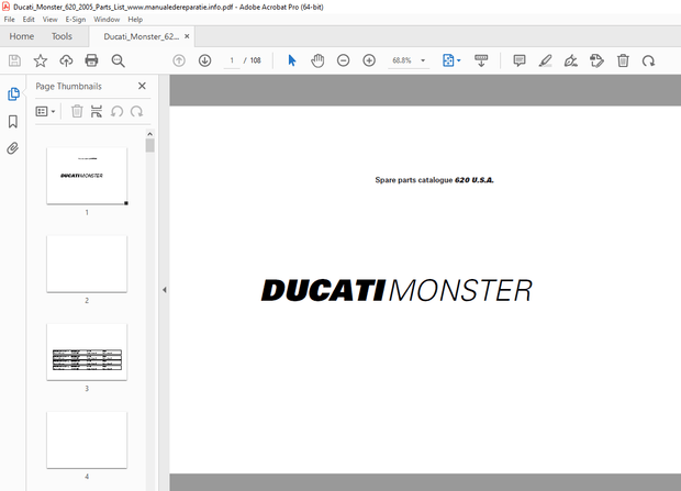 Ducati Monster 620 2005 Parts Manual PN 91511462D - PDF DOWNLOAD
