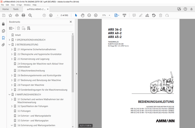AMMANN ARX 36-2 ARX 40-2 ARX 45-2 BEDIENUNGSANLEITUNG - PDF
