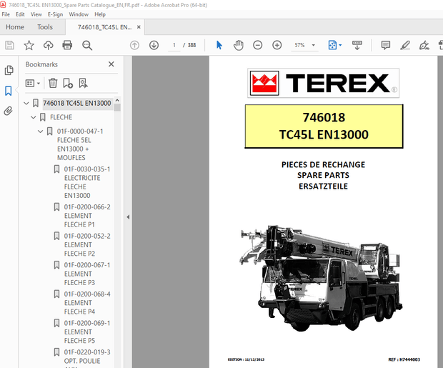Terex Crane 746018 TC45L EN13000 Parts Manual – PDF DOWNLOAD