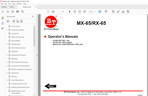 BT Forklift MX-65/RX-65 ELECTRIC LOW LIFT PALLET TRUCK PARTS MANUAL 9108  – PDF DOWNLOAD