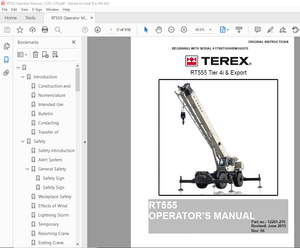 Terex Crane RT555 Tier 4i &amp; Export Operator’s Manual 12261-270 – PDF DOWNLOAD
