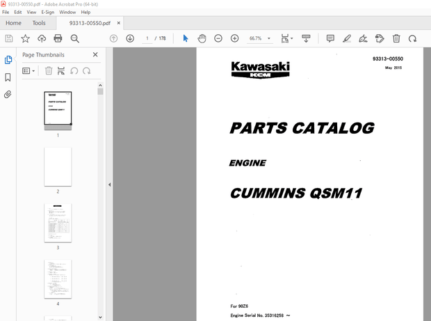 Kawasaki KCM Cummins QSM11 Engine Parts Manual 93313-00550 – PDF DOWNLOAD