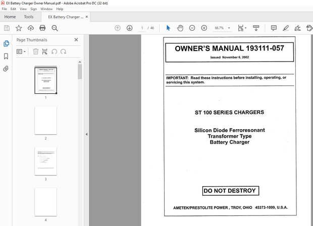 Bendi Landoll Forklift ST 100 SERIES Battery Charger OWNER’S MANUAL – PDF DOWNLOAD