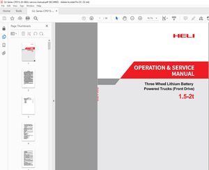 Heli Forklift 1.5-2t Three Lithium Battery Powered Trucks (Front Drive) Operation &amp; Service Manual –