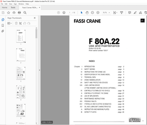 Fassi Crane F80A.22 Use and Maintenance Manual SN 0001 -  PDF DOWNLOAD