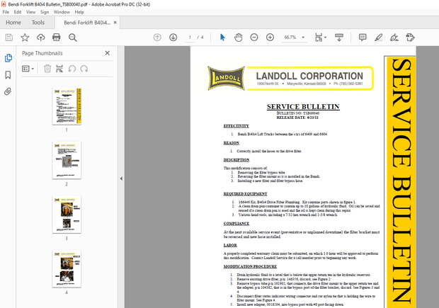 Bendi Forklift B40i4 Service Bulletin Manual TSB00040 – PDF DOWNLOAD