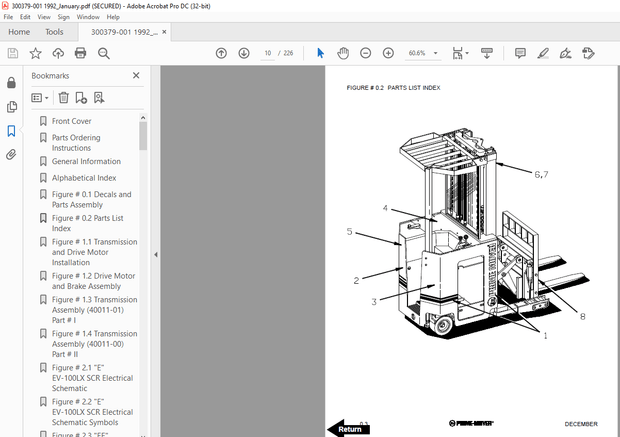 BT Prime-Mover Forklift RR-30C ELECTRIC REACH TRUCK PARTS MANUAL 9201 – PDF DOWNLOAD