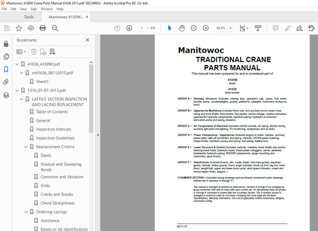 Manitowoc Traditional Crane 4000W Parts Manual SN 41636 – PDF DOWNLOAD