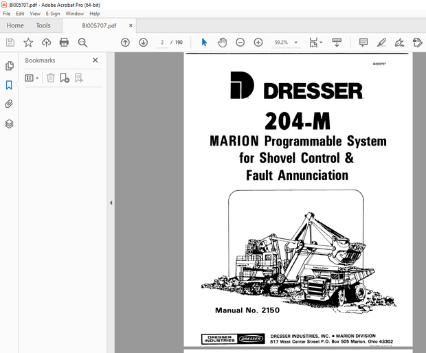 CAT Dresser 204-M MARION Programmable System for Shovel Control &amp; Fault Annunciation Manual 2150 PDF