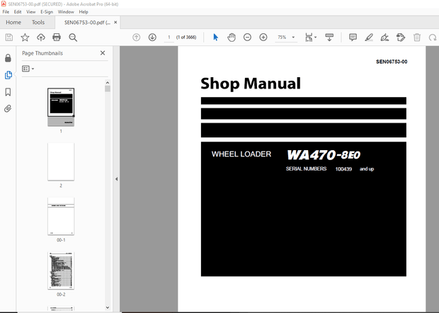 Komatsu WA470-8E0 Wheel Loader Shop Manual SEN06753-00 -  PDF DOWNLOAD