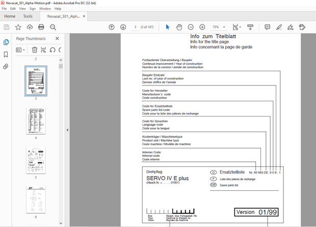 Pottinger Tractor Mower NOVACAT 301 Alpha-motion ED RC Operating List of spare parts Manual PDF
