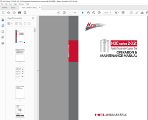 Heli H3C Series 2-3.2t Forklift Truck With Cushion Tire Operation &amp; Maintenance Manual – PDF 