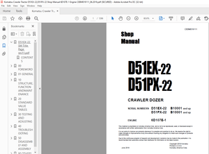 Komatsu D51EX-22 D51PX-22 Crawler Dozer Shop Manual CEBM019111 – PDF DOWNLOAD