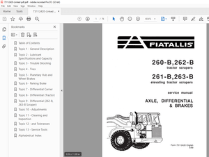 Fiatallis 260-B 262-B Tractor Scrapes 261-B 263-B Elevating Tractor Scrapers Service Manual - PDF 