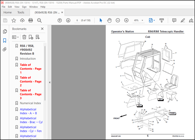 GEHL RS6 RS8 Telescopic Handlers Parts Manual(908492) – PDF DOWNLOAD