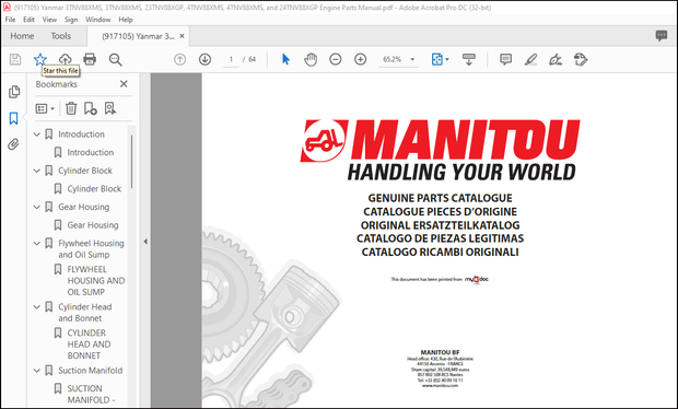 Yanmar 3TNV88XMS, 3TNV88XMS, 23TNV88XGP, 4TNV88XMS, 4TNV88XMS &amp; 24TNV88XGP Engine Parts Manual PDF