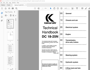 Kalmar LMV Forklift DC 18-25N Technical Handbook Manual – PDF DOWNLOAD