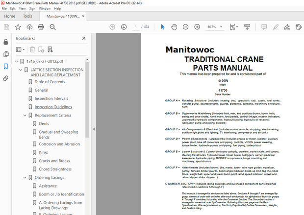 Manitowoc Traditional Crane 4000W Parts Manual SN41730 – PDF DOWNLOAD