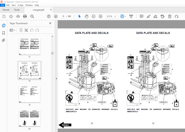 BT Prime-Mover WSX20 WSX25 Electric Walkie Adjustable Straddle Stracker Operator&#x27;s Manual - PDF 