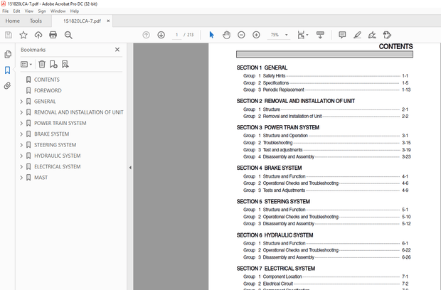 Hyundai Forklift 15LC-7 18LC-7 20LCA-7 Service Manual – PDF DOWNLOAD