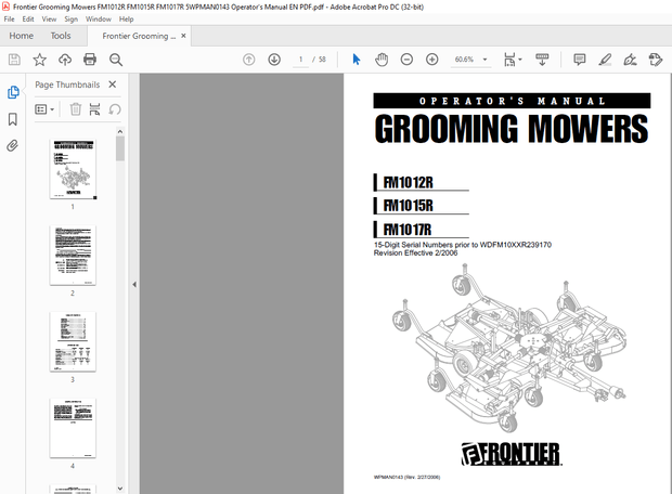 Frontier Grooming Mowers FM1012R FM1015R FM1017R Operator’s Manual(5WPMAN0143) – PDF DOWNLOAD