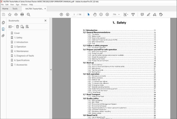 Valtra Series Orchard Tractor A650F A750F A850F A950F Operator’s Manual 87316100 – PDF DOWNLOAD
