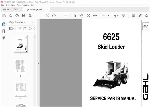 GEHL Skid Loader SL6625 Service Parts Manual(904396) – PDF DOWNLOAD