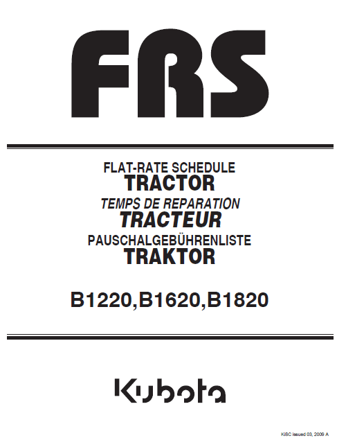 Kubota B1220 B1620 B1820 Tractor Flat rate Schedule Illustrated Master Parts Manual Instant - PDF