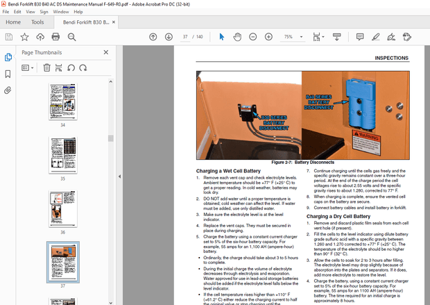Bendi Forklift B30 &amp; B40 AC DS Maintenance Manual F-649-R0 – PDF DOWNLOAD