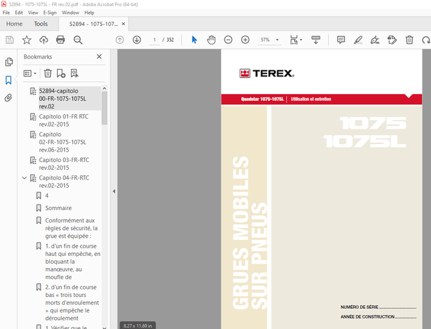 Terex Grues Mobiles Quadstar 1075-1075L Utilisation et entretien – PDF DOWNLOAD