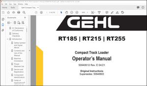 Gehl RT185 RT215 RT255 Compact Track Loader Operator’s Manual 50940610 – PDF DOWNLOAD