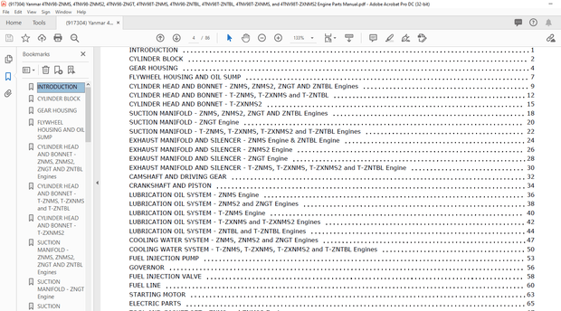 Yanmar 4TNV98-ZNMS 4TNV98-ZNMS2 4TNV98-ZNGT 4TNV98T-ZXNMS &amp; 4TNV98T-ZXNMS2 Part Manual 917304 PDF