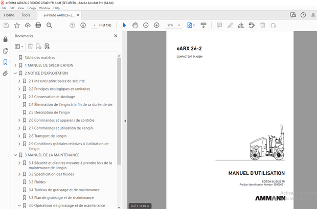 AMMANN eARX 26-2 COMPACTEUR TANDEM MANUEL D&#x27;UTILISATION 3000000 - PDF