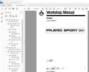 Mitsubishi Pajero Sport 2001 Supplement Chassis Workshop Manual PWJE9812-B PDF