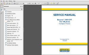 New Holland Compact Tractor Boomer 54D CVT Tier 4B (final) Service Manual 48017704 