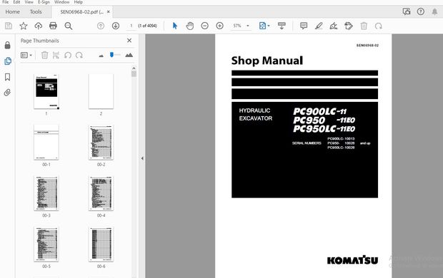 KOMATSU PC900LC-11 PC950-11E0 PC950LC-11E0 HYDRAULIC EXCAVATOR SHOP MANUAL SEN06968-02 – PDF 