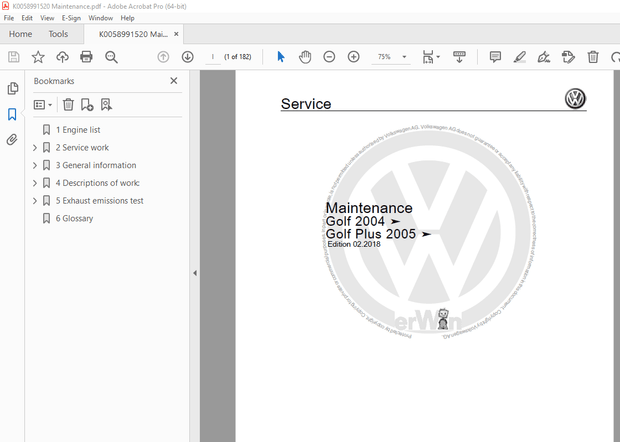 Volkswagen Golf 2004 Golf Plus 2005 Maintenance Manual - PDF DOWNLOAD 