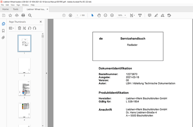 Liebherr Radlader L 538-1854 Servicehandbuch – PDF DOWNLOAD (GERMAN)