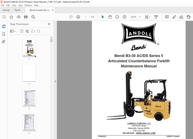 Bendi Landoll B3-30 ACDS Series 5 Articulated Counterbalance Forklift Maintenance Manual- 